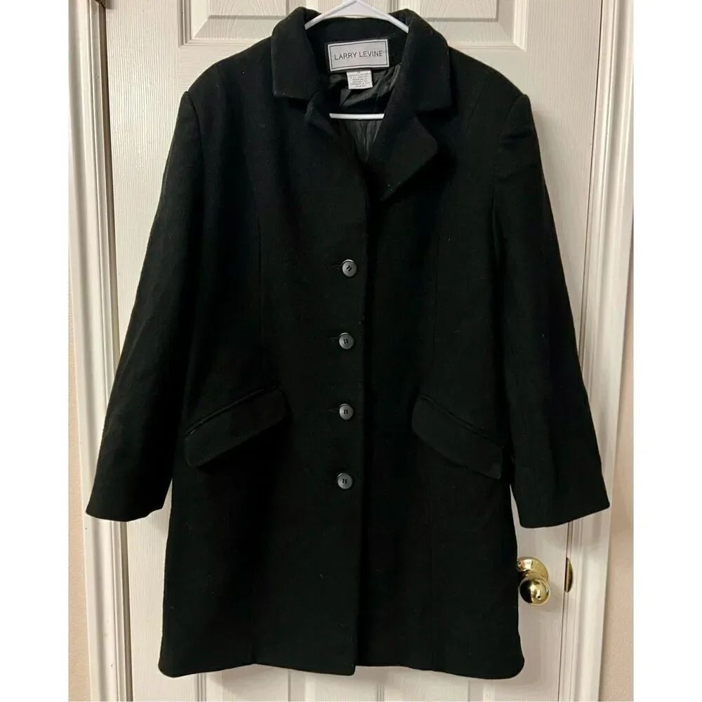 Larry Lavine 100% Wool Single Breasted Button Up Lined Trench Coat Women's 14